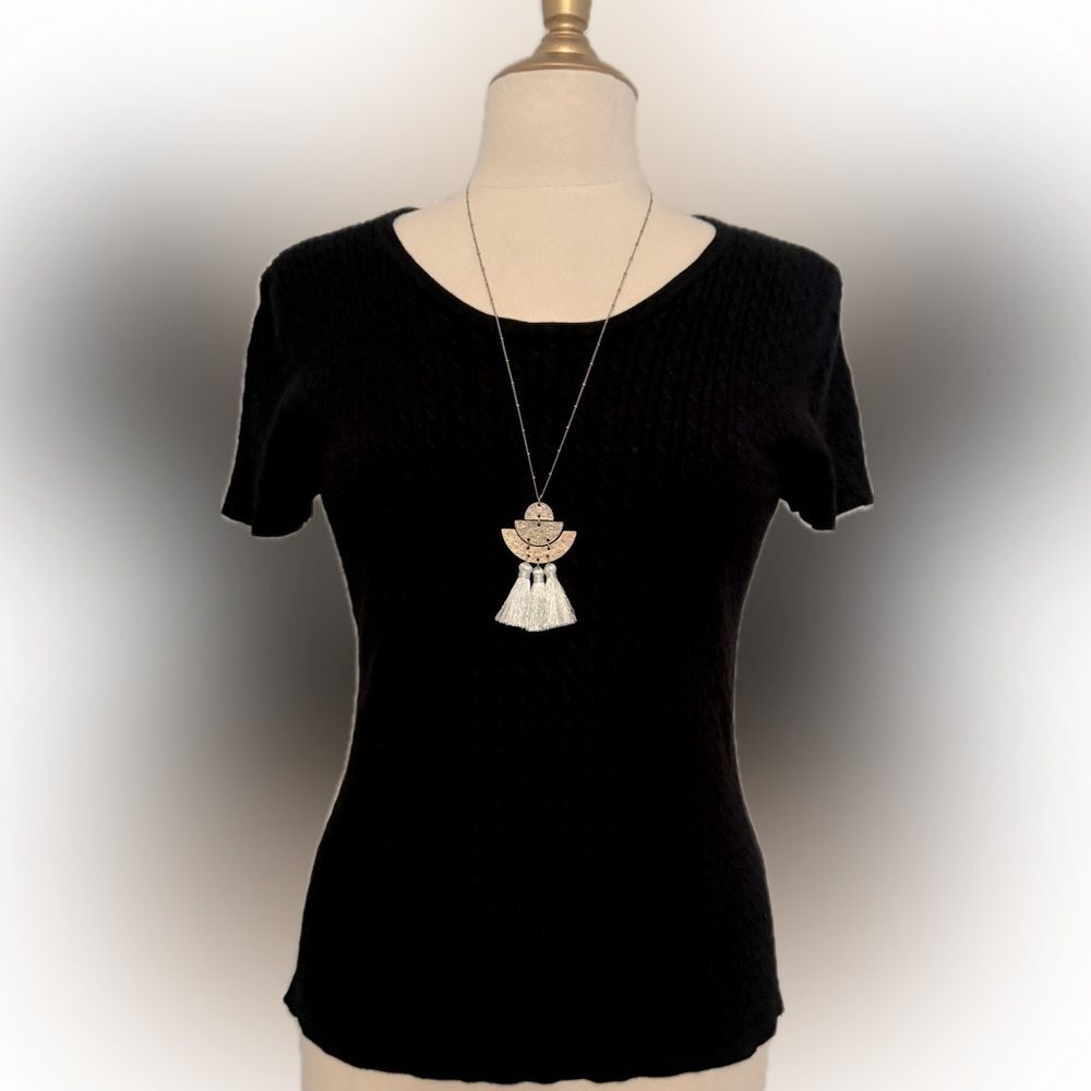Adorable & versatile Picadilly Fashion subtle-patterned black sweater!